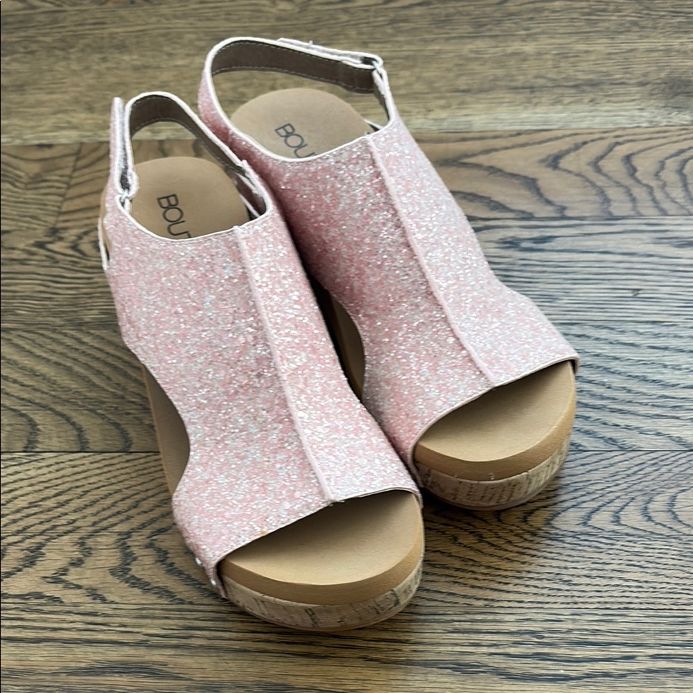 Corkys Carley Pink Glitter Women's Wedge Sandals